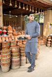 Grey Solid Poly-Viscose Waistcoat Kurta Set (3-Piece) - Image 5