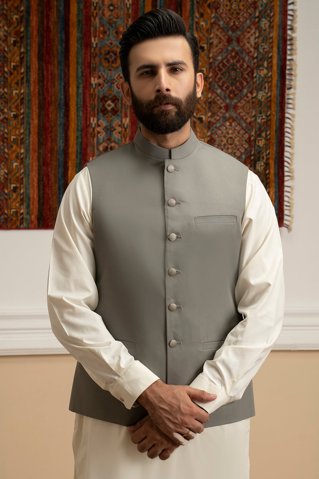 Grey Suiting Fabric Men's Waistcoat (2-Piece) - Image 1