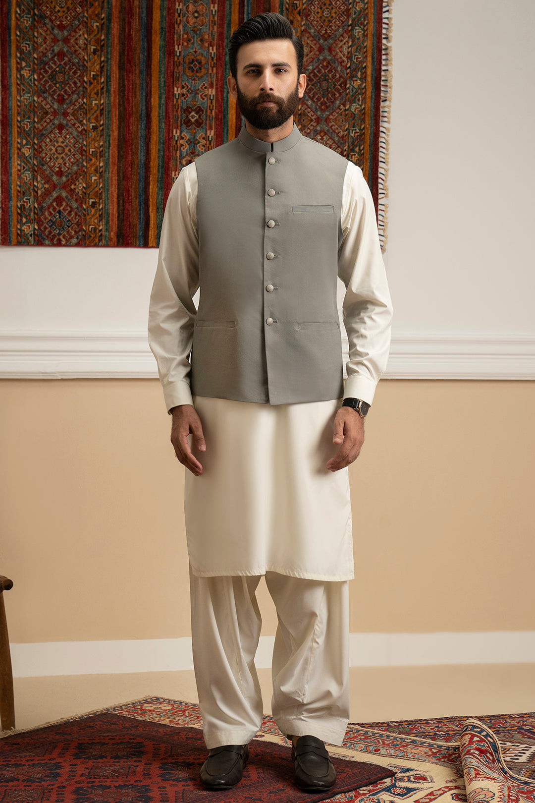 Grey Suiting Fabric Men's Waistcoat (2-Piece) - Image 2