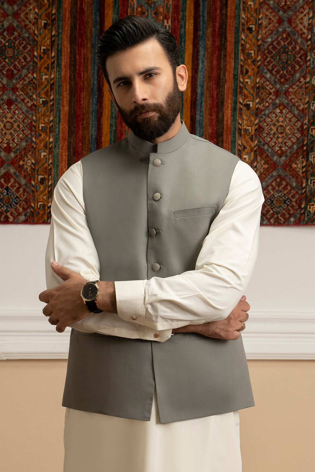 Grey Suiting Fabric Men's Waistcoat (2-Piece) - Image 3