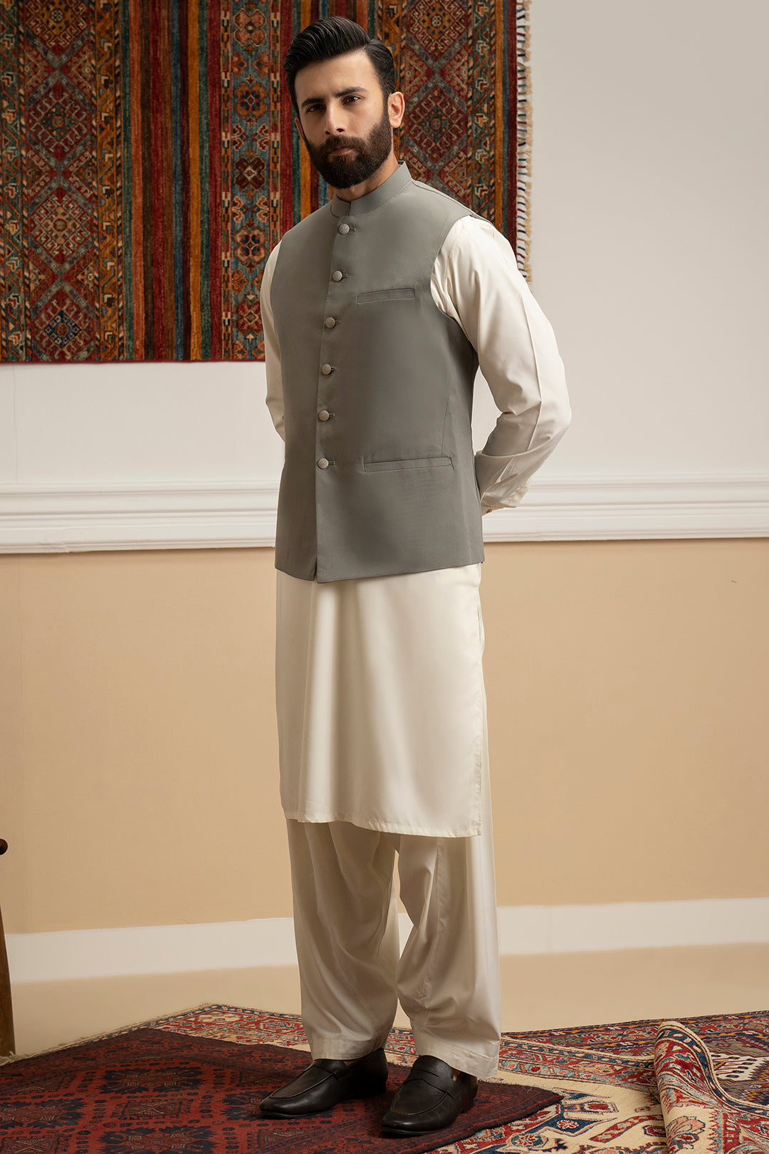 Grey Suiting Fabric Men's Waistcoat (2-Piece) - Image 4