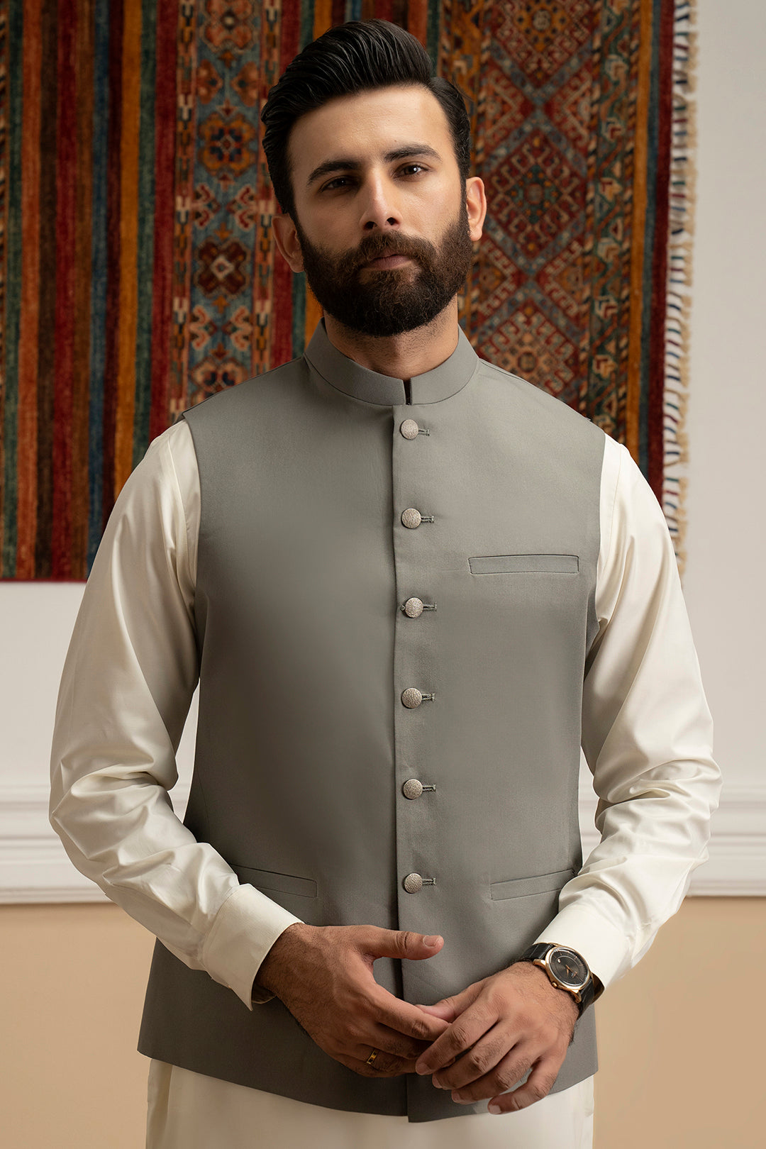 Grey Suiting Fabric Men's Waistcoat (2-Piece) - Image 5