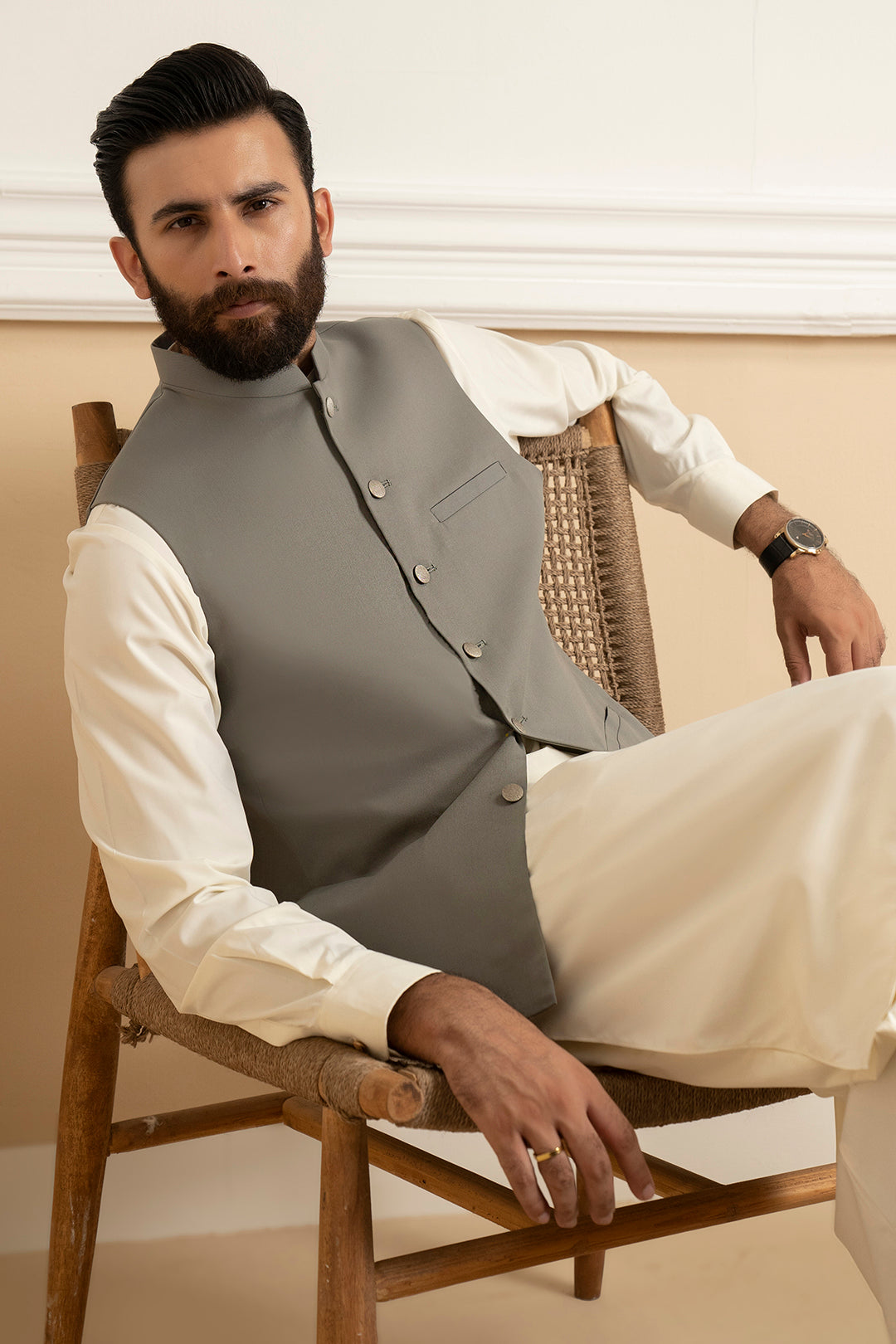 Grey Suiting Fabric Men's Waistcoat (2-Piece) - Image 8