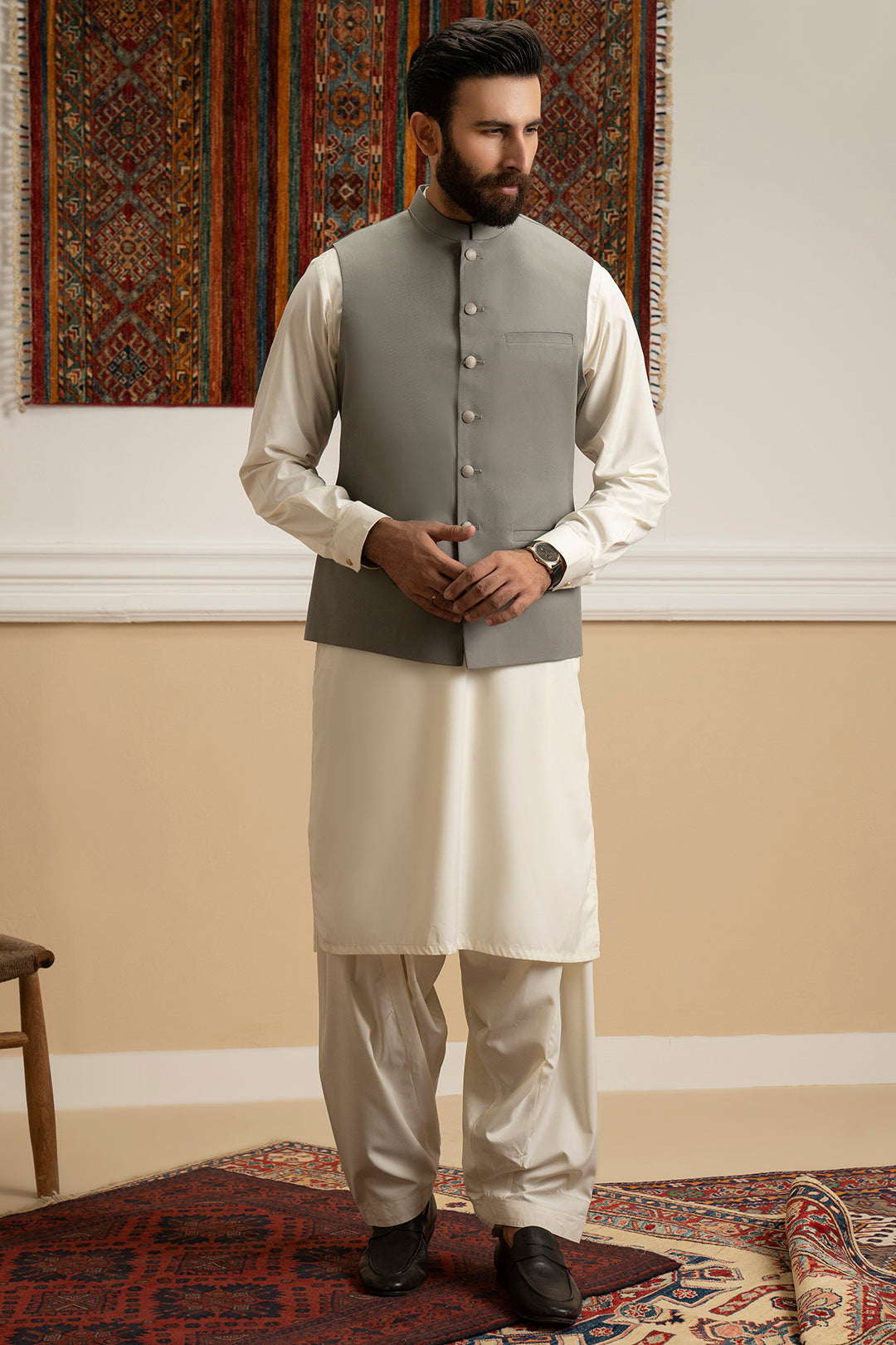 Grey Suiting Fabric Men's Waistcoat (2-Piece) - Image 9