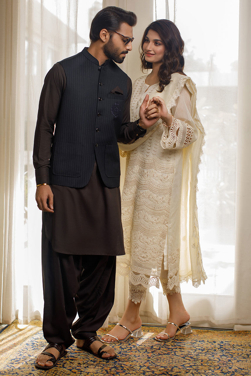 Grey Pinstripe Embroidered Suiting Waistcoat (3-Piece) - Image 3