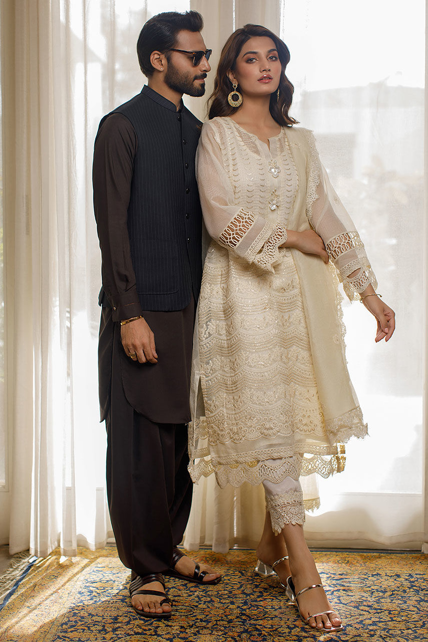 Grey Pinstripe Embroidered Suiting Waistcoat (3-Piece) - Image 4