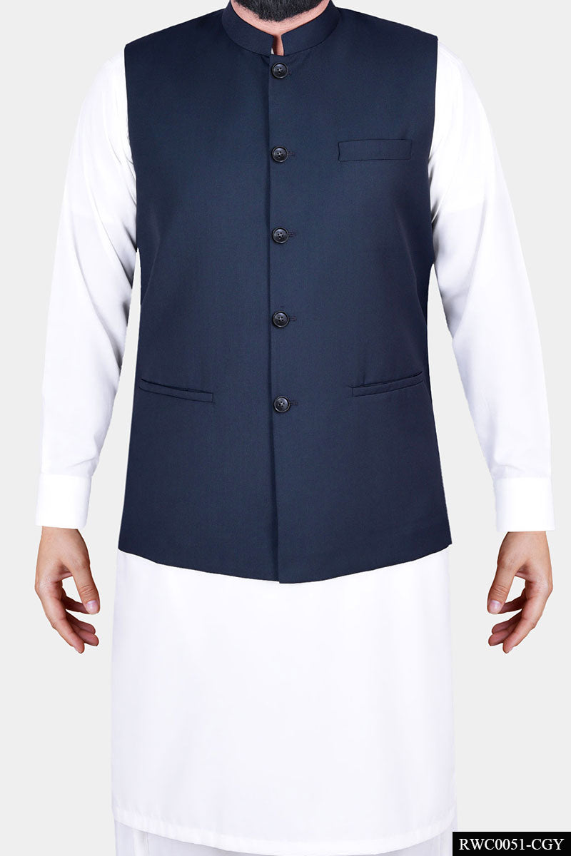Charcoal Grey Suiting Waistcoat Kurta Set (3-Piece) - Image 1