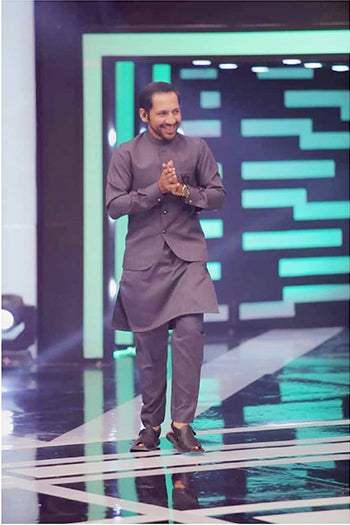 Charcoal Grey Suiting Waistcoat Kurta Set (3-Piece) - Image 1