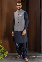 Grey Embroidered Suiting Waistcoat Kurta Set (3-Piece) - Image 3