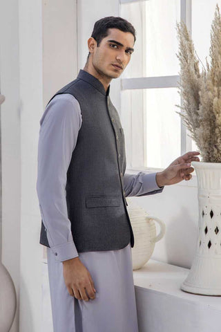 Steel Grey Textured Suiting Waistcoat (3-Piece) - Image 2