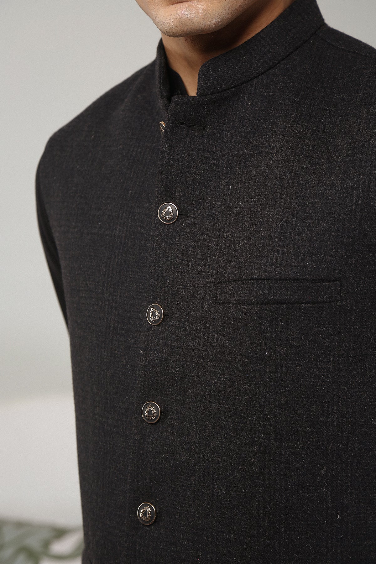Grey Tweed Waistcoat Kurta Set (3-Piece) - Image 2