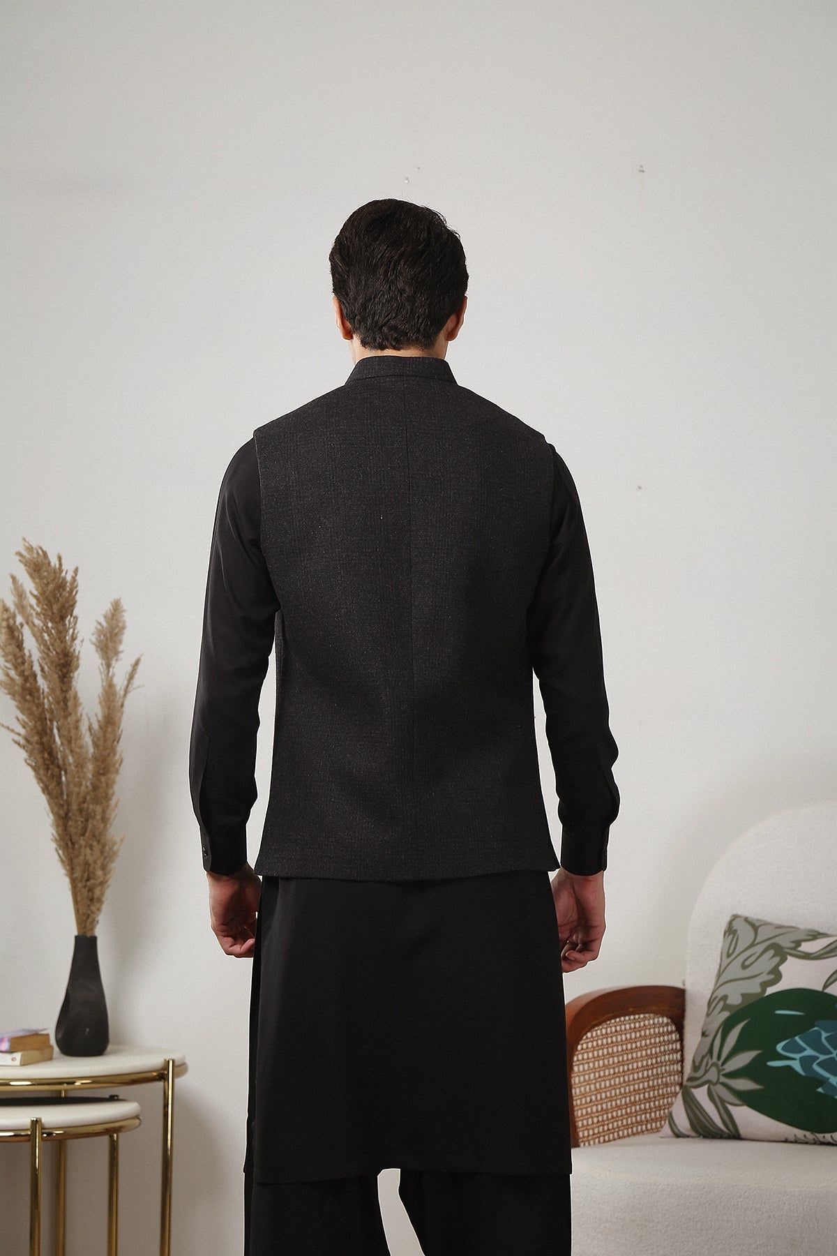 Grey Tweed Waistcoat Kurta Set (3-Piece) - Image 6