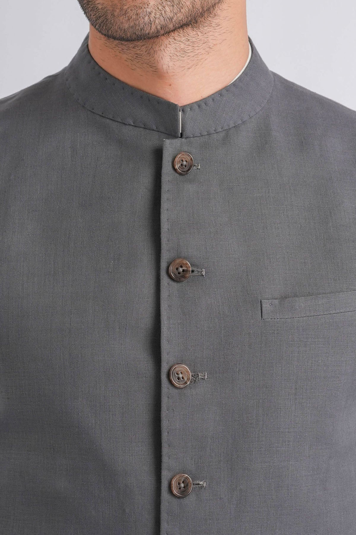 Grey Irish Linen Waistcoat with Mandarin Collar (1-Pc) - Image 2