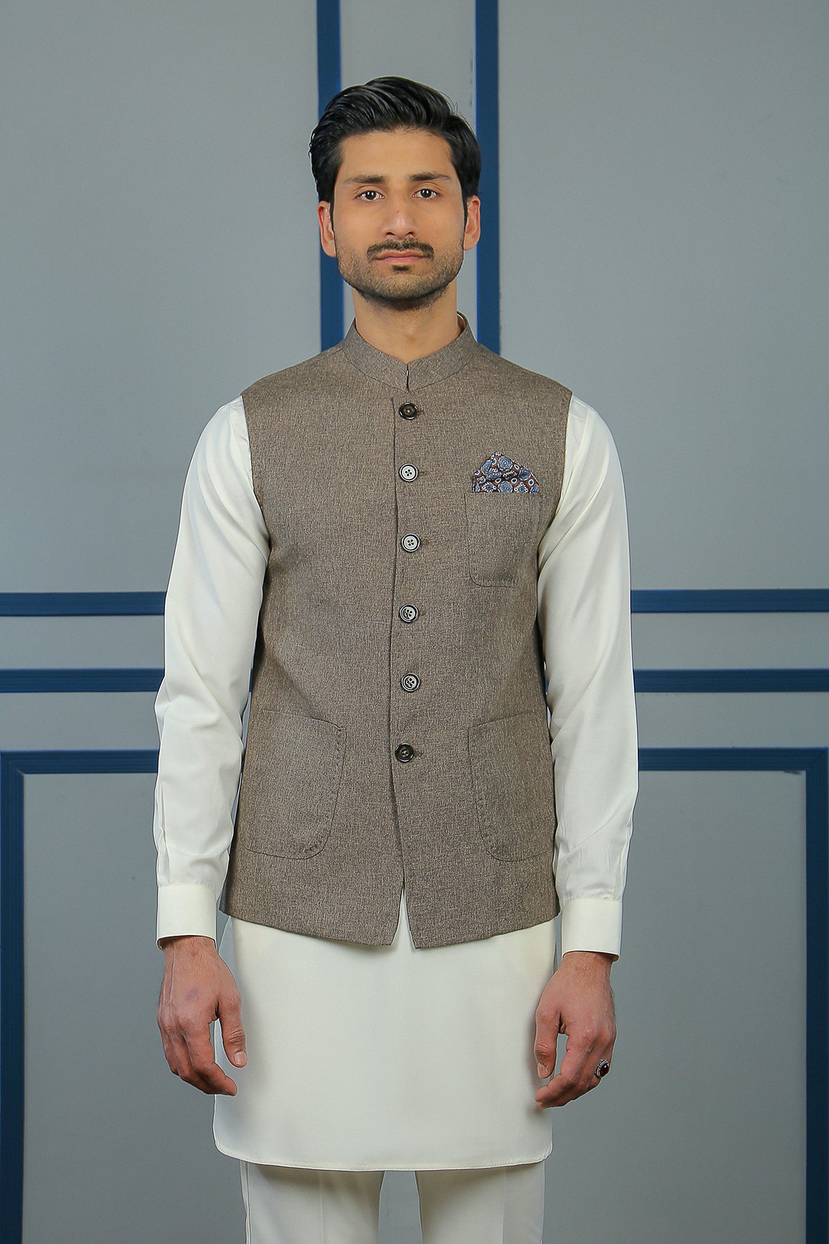 Brownish Grey Hand-Hemmed Linen Waistcoat (1-Pc) - Image 1