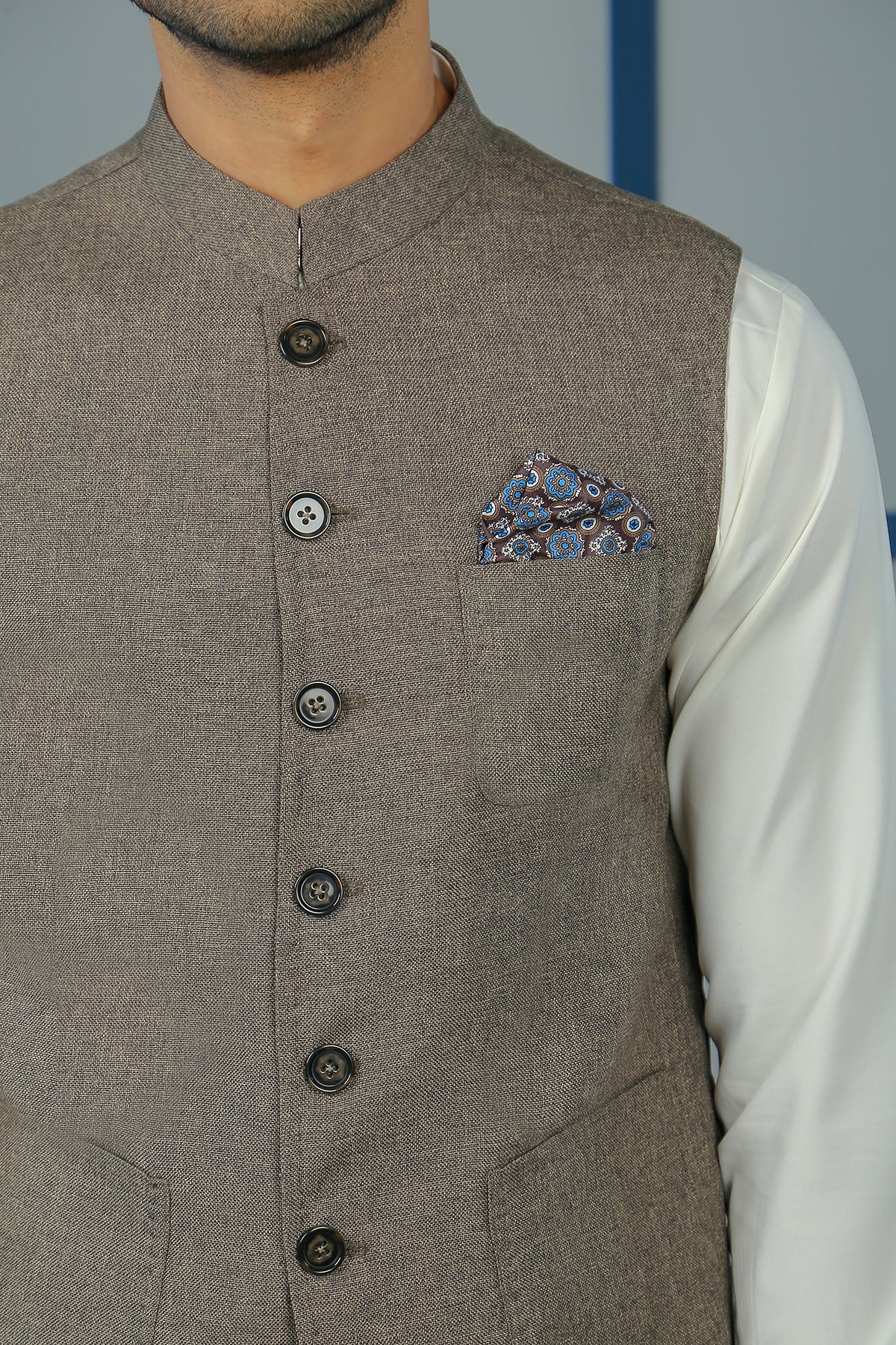 Brownish Grey Hand-Hemmed Linen Waistcoat (1-Pc) - Image 3