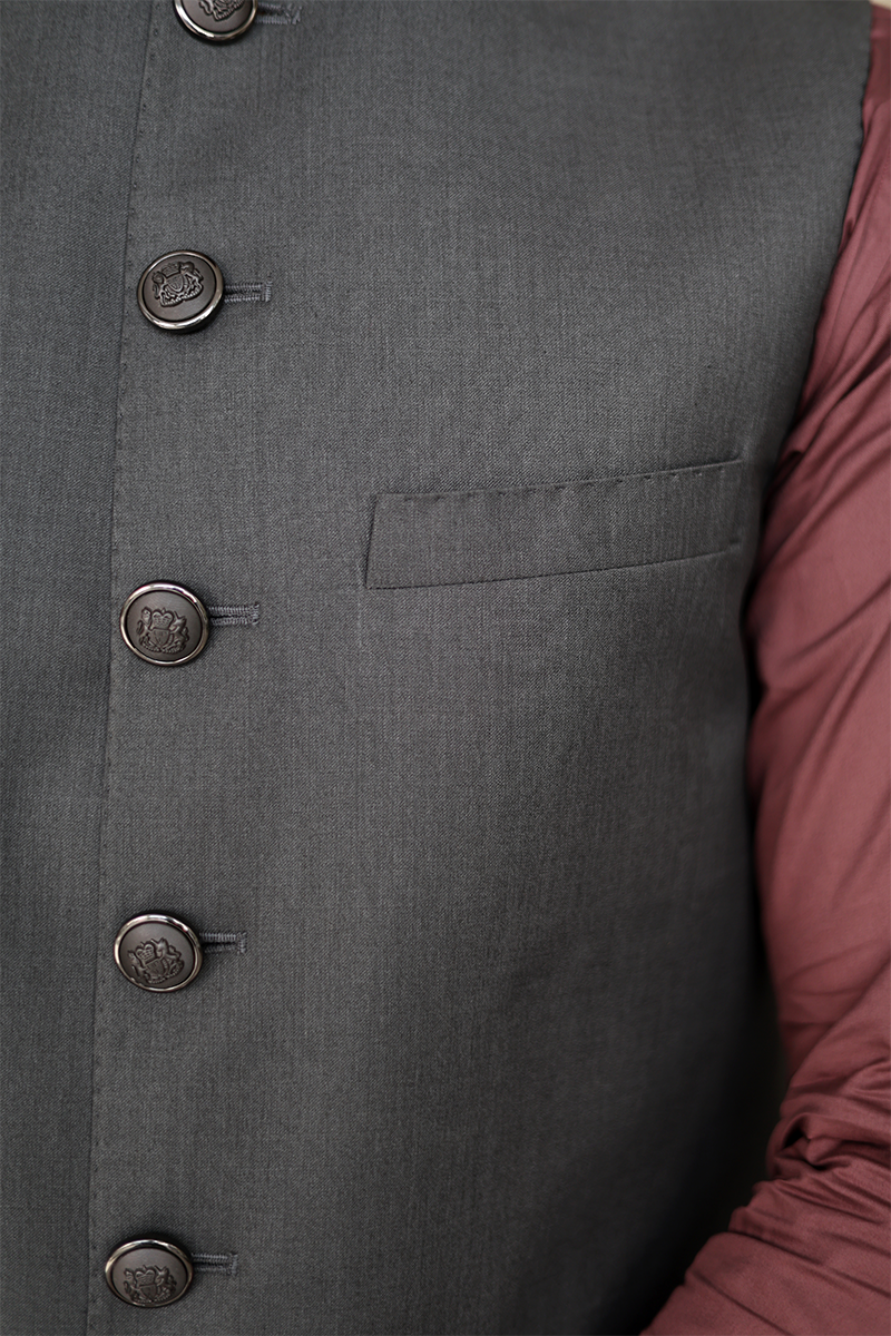 Light Grey Hemstitched Suiting Awami Waistcoat (3-Piece) - Image 3