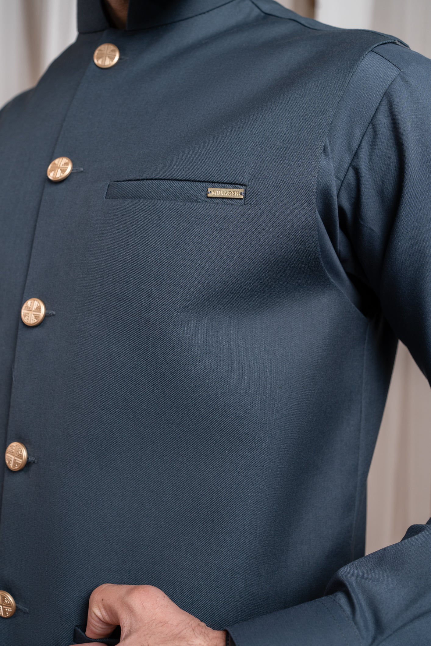 Charcoal Grey Suiting Waistcoat Kurta Set (3-Piece) - Image 3