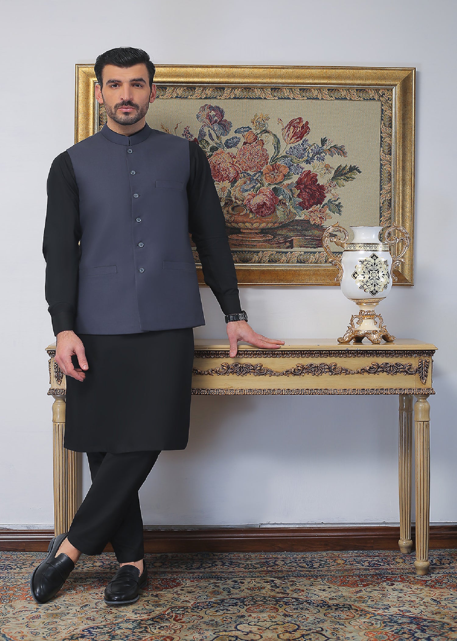 Dark Grey Tropical Fabric Waistcoat (1-Pc) - Image 1