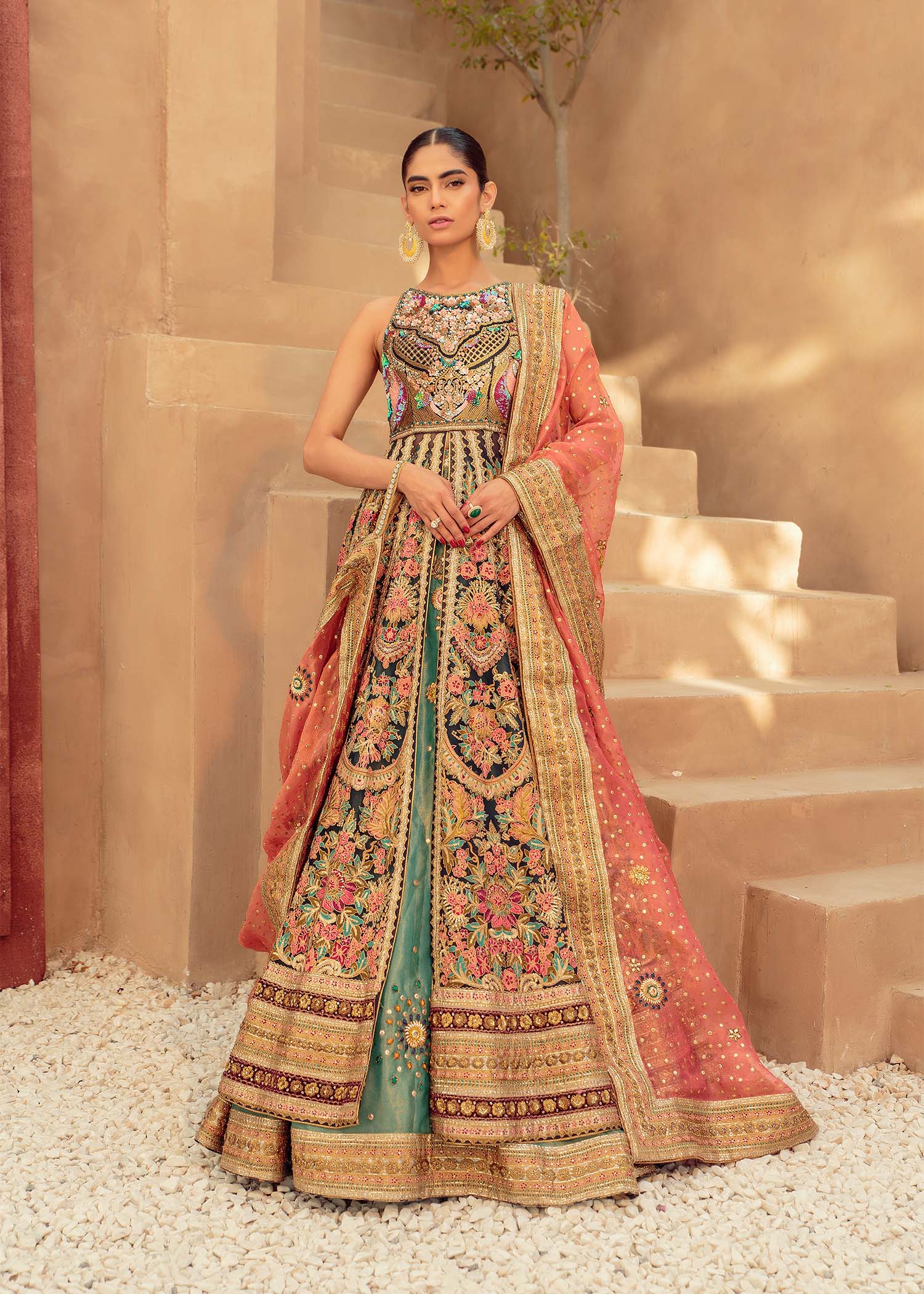 Indigo Multicolour Embroidered Silk-Blend Bridal Lehenga (3-Piece) - Image 1