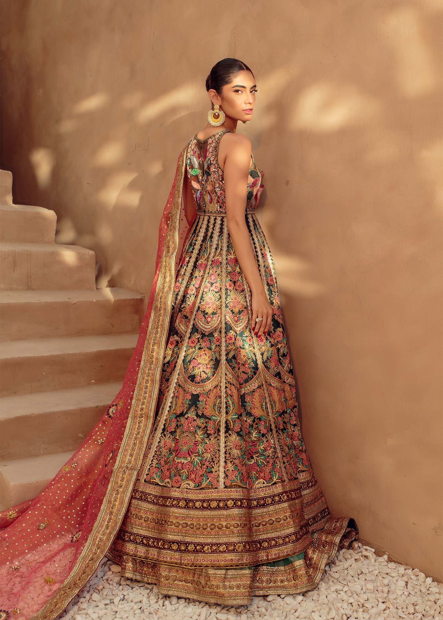 Indigo Multicolour Embroidered Silk-Blend Bridal Lehenga (3-Piece) - Image 3