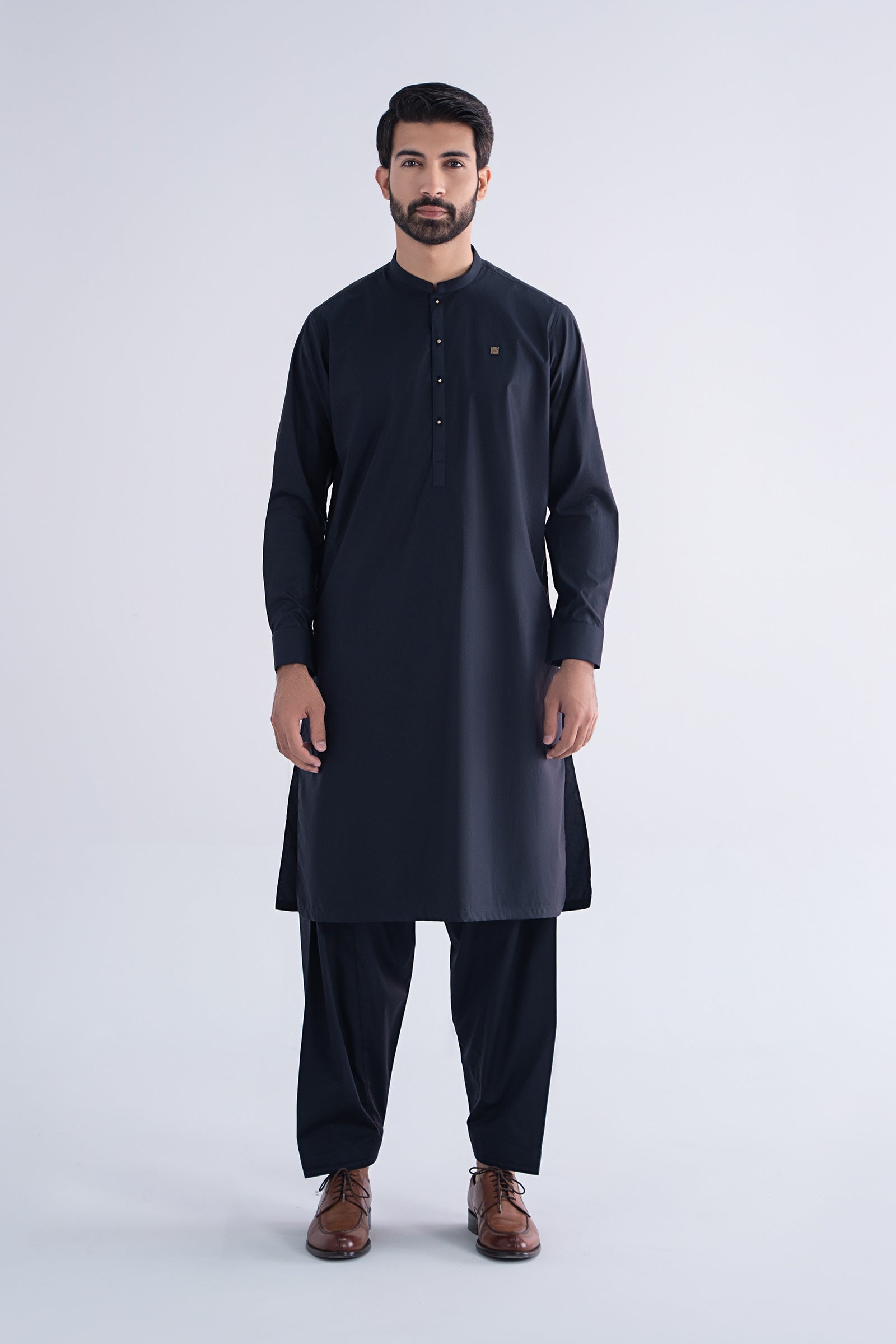 Indigo Embroidered Cotton Shalwar Kameez (2-Piece) - Image 1