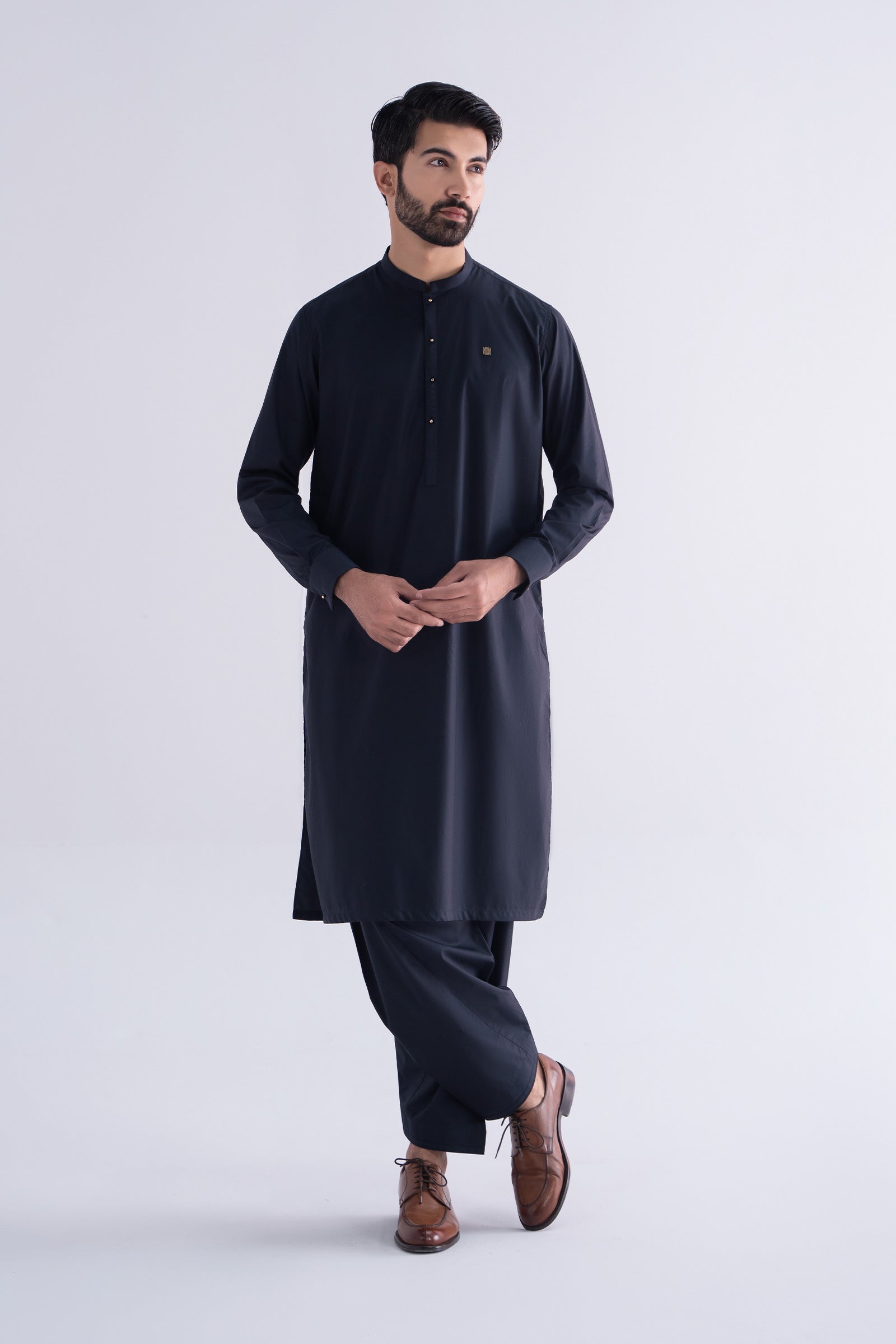 Indigo Embroidered Cotton Shalwar Kameez (2-Piece) - Image 2
