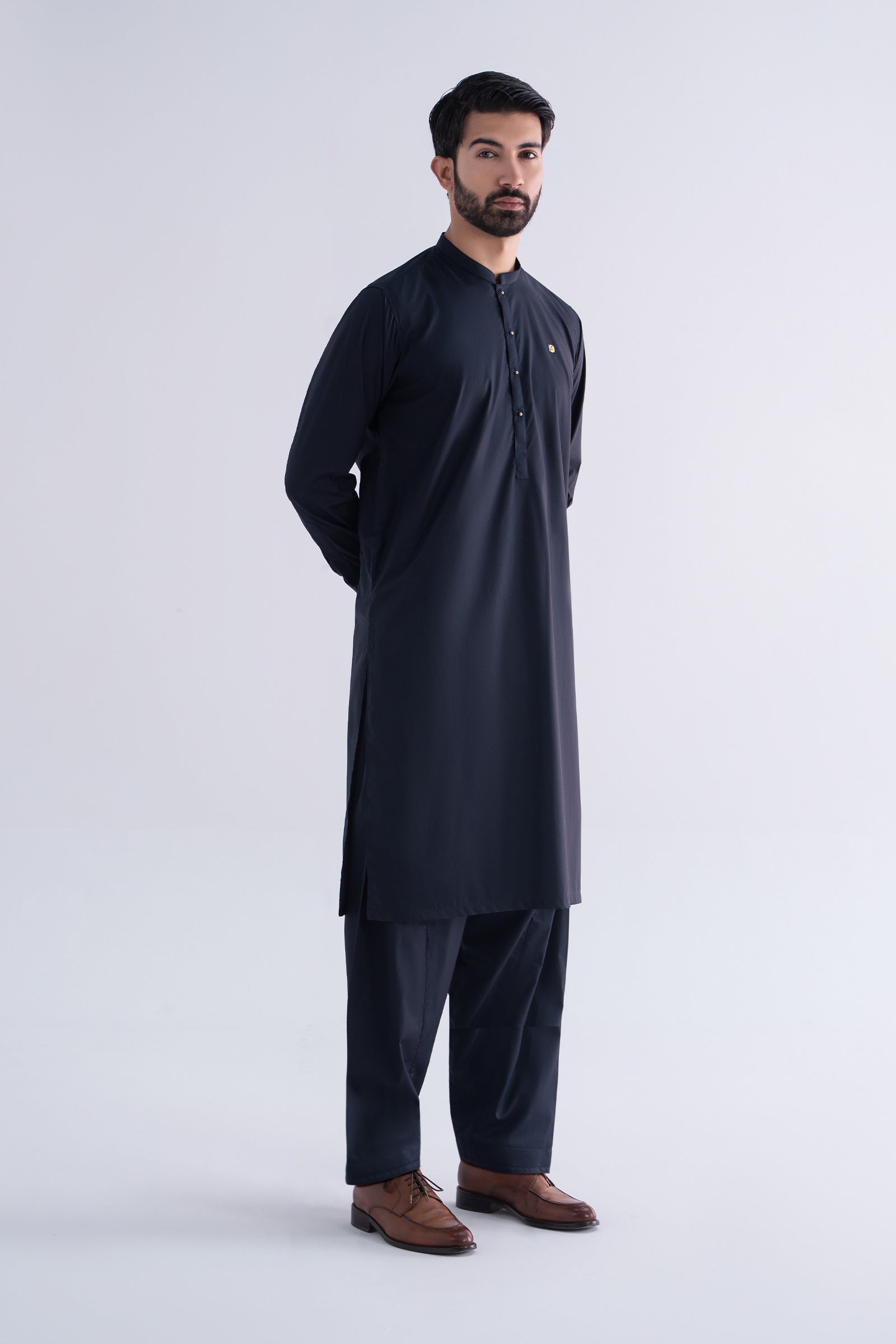 Indigo Embroidered Cotton Shalwar Kameez (2-Piece) - Image 6