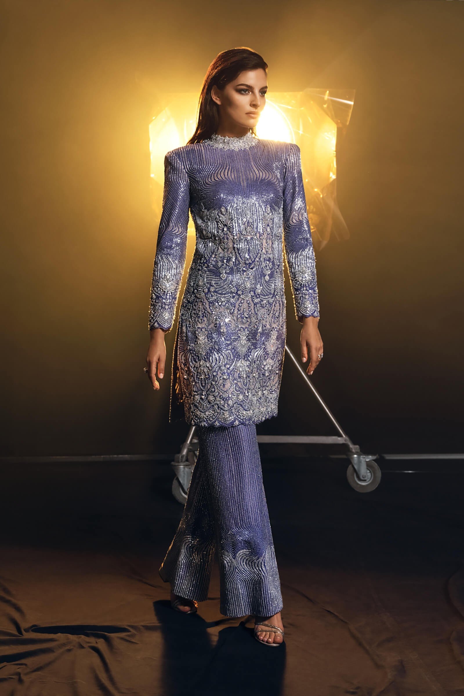 Indigo Hand-Embellished Georgette Kurta Set (2-Piece) - Image 1