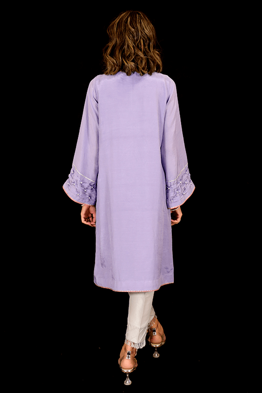 Light Indigo Silver Handworked PK Raw Silk Kurti (2-Piece) - Image 1