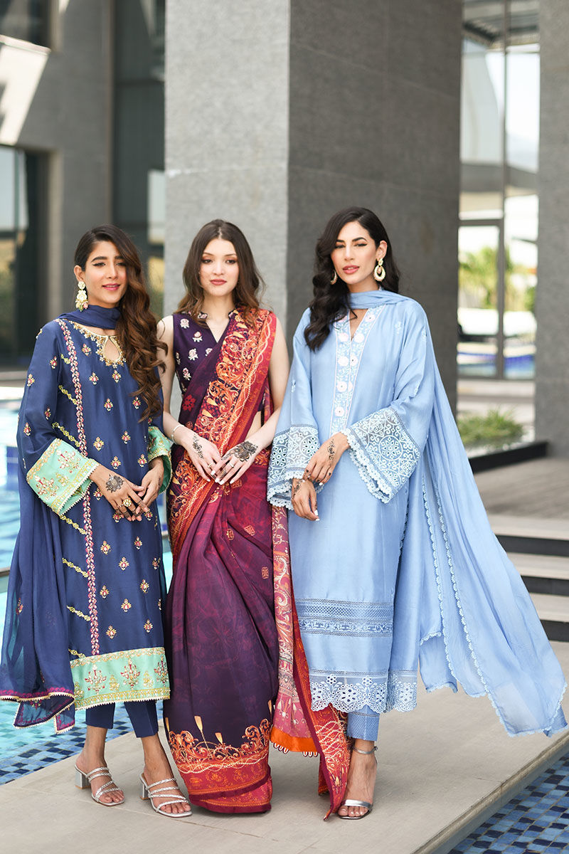 Pakistani Indigo Gota Sequin Raw Silk Salwar Kameez (3-Piece) - Image 8