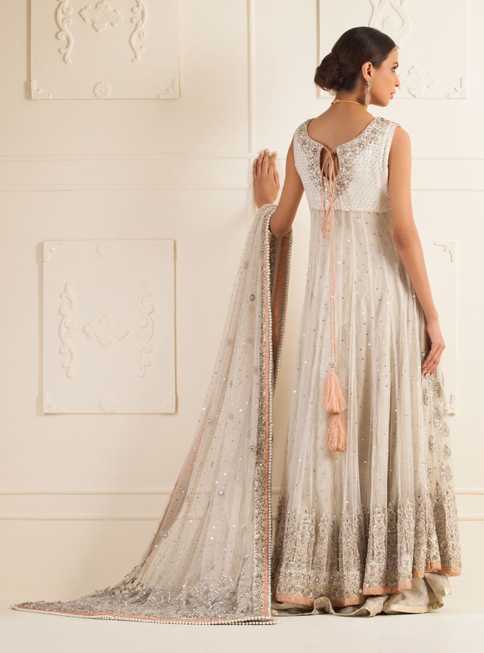 Ivory Embellished Net Anarkali Bridal Dress (2-Piece) - Image 2