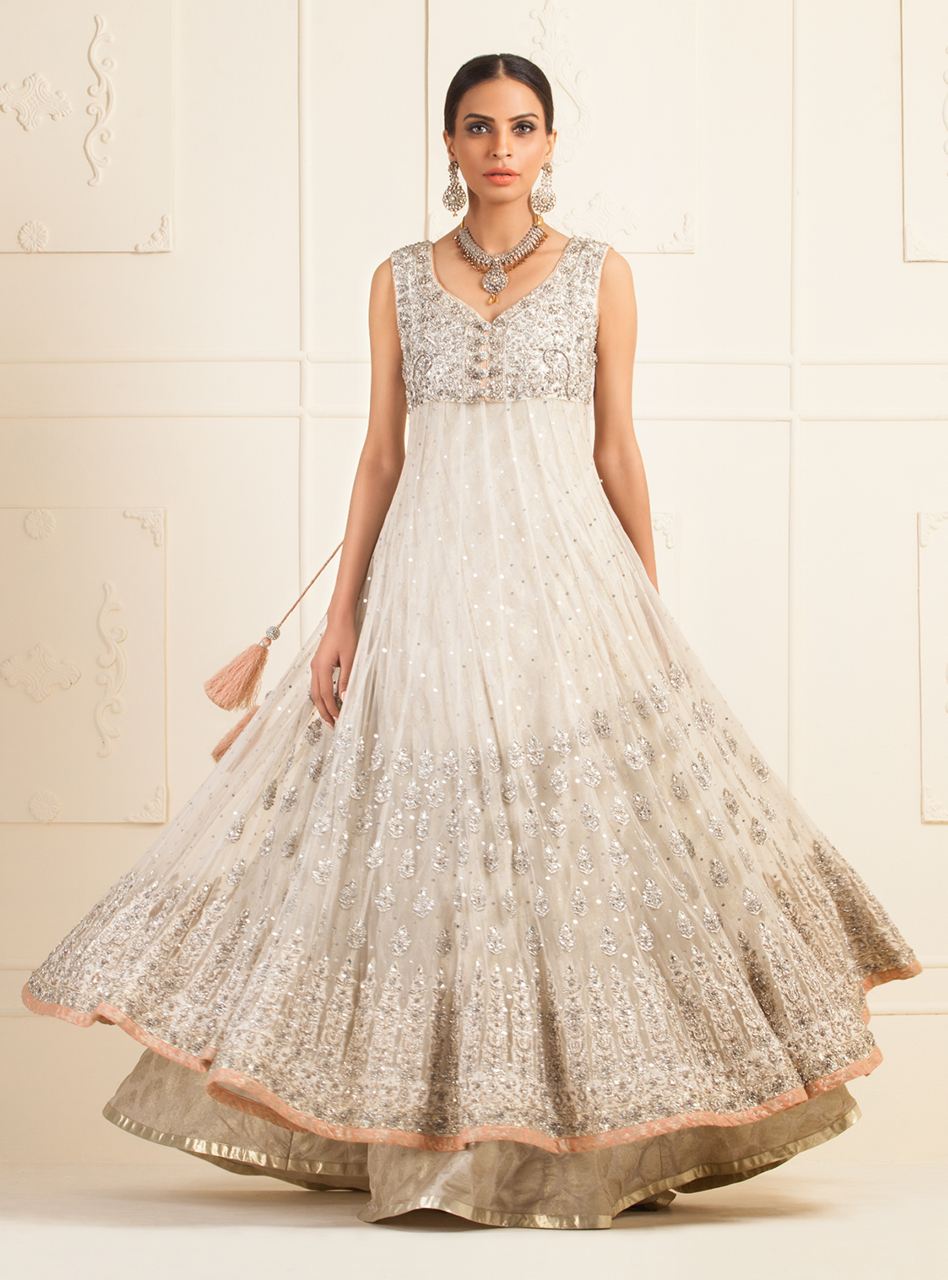Ivory Embellished Net Anarkali Bridal Dress (2-Piece) - Image 3