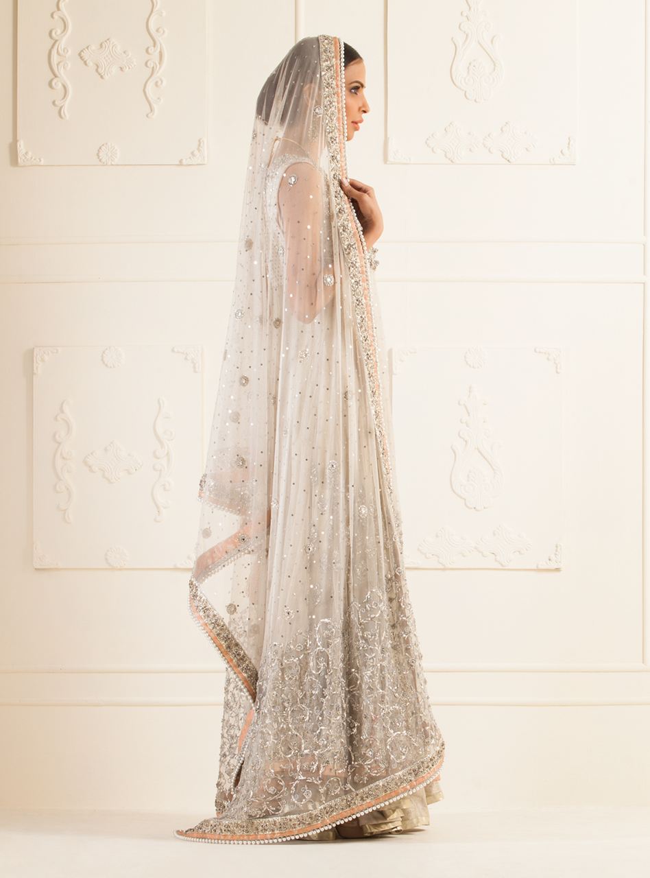 Ivory Embellished Net Anarkali Bridal Dress (2-Piece) - Image 4