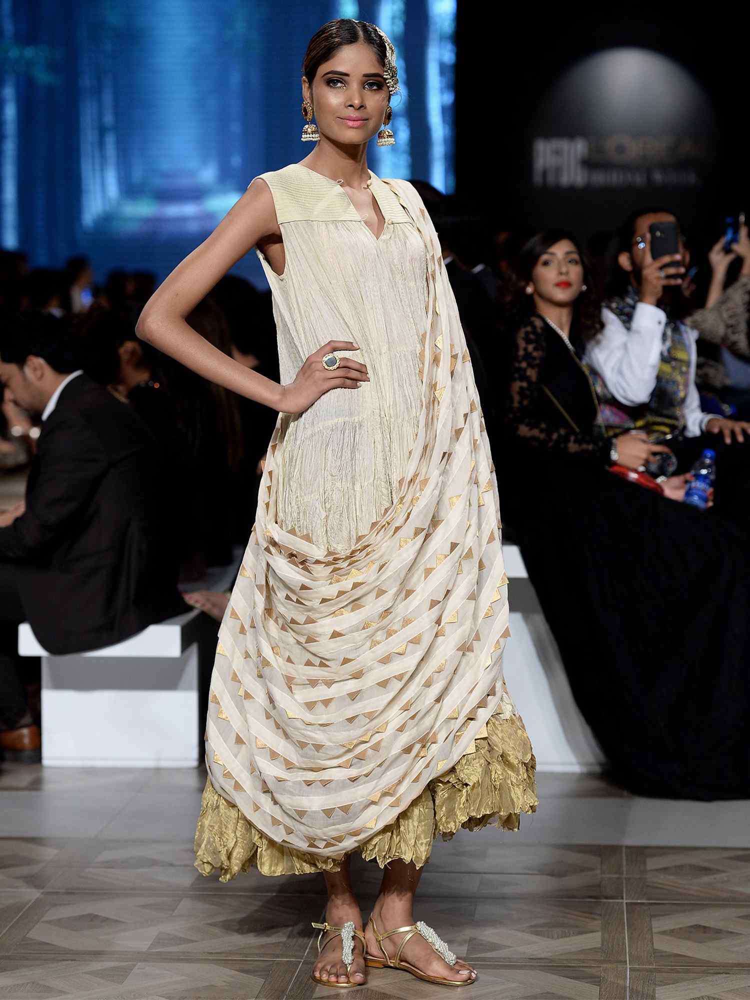 Ivory Silk Gold Tissue Crushed Anarkali (2-Piece) - Image 1