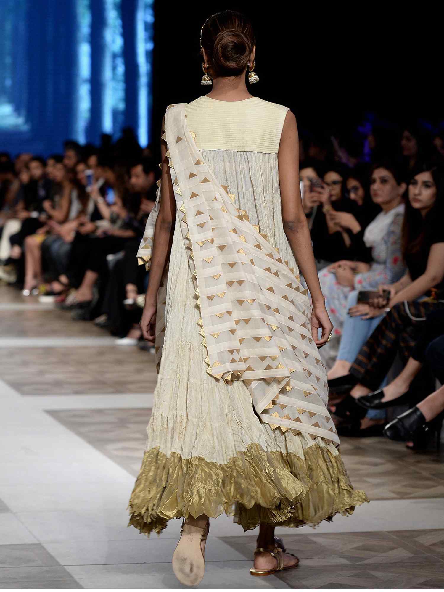 Ivory Silk Gold Tissue Crushed Anarkali (2-Piece) - Image 2