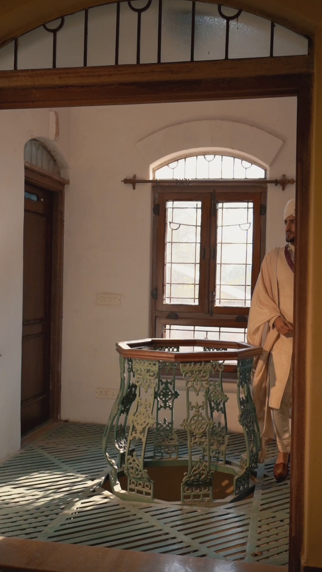 Ivory Geometric Embroidered Monga Silk Achkan (3-Piece) - Image 6