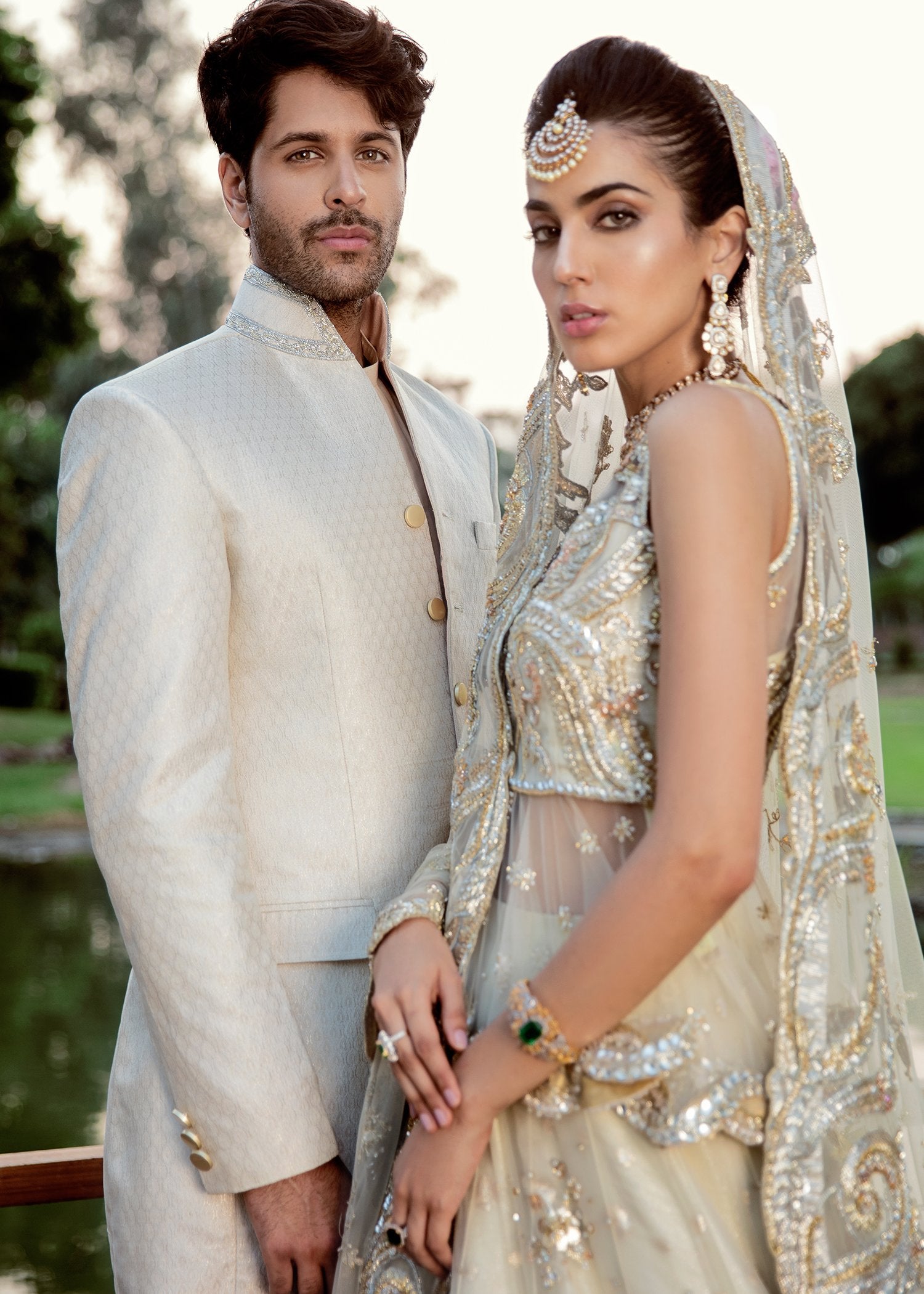 Ivory Banarsi Sherwani with Silk Kurta (4-Piece) - Image 3