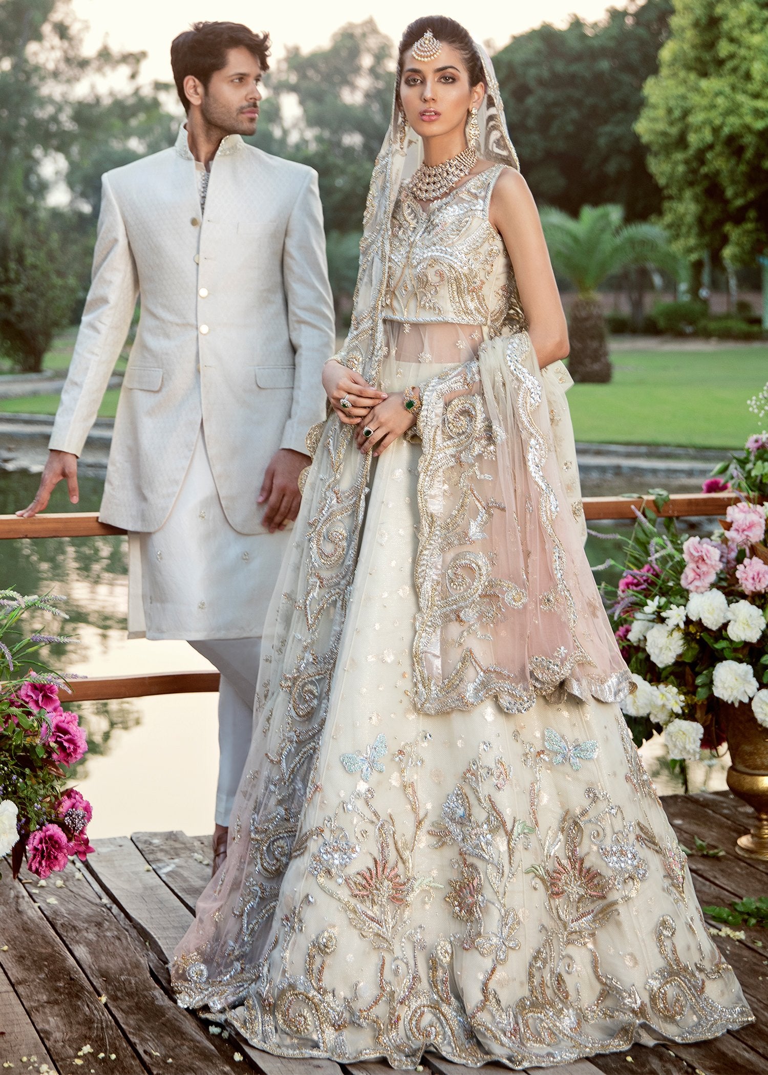 Ivory Banarsi Sherwani with Silk Kurta (4-Piece) - Image 4