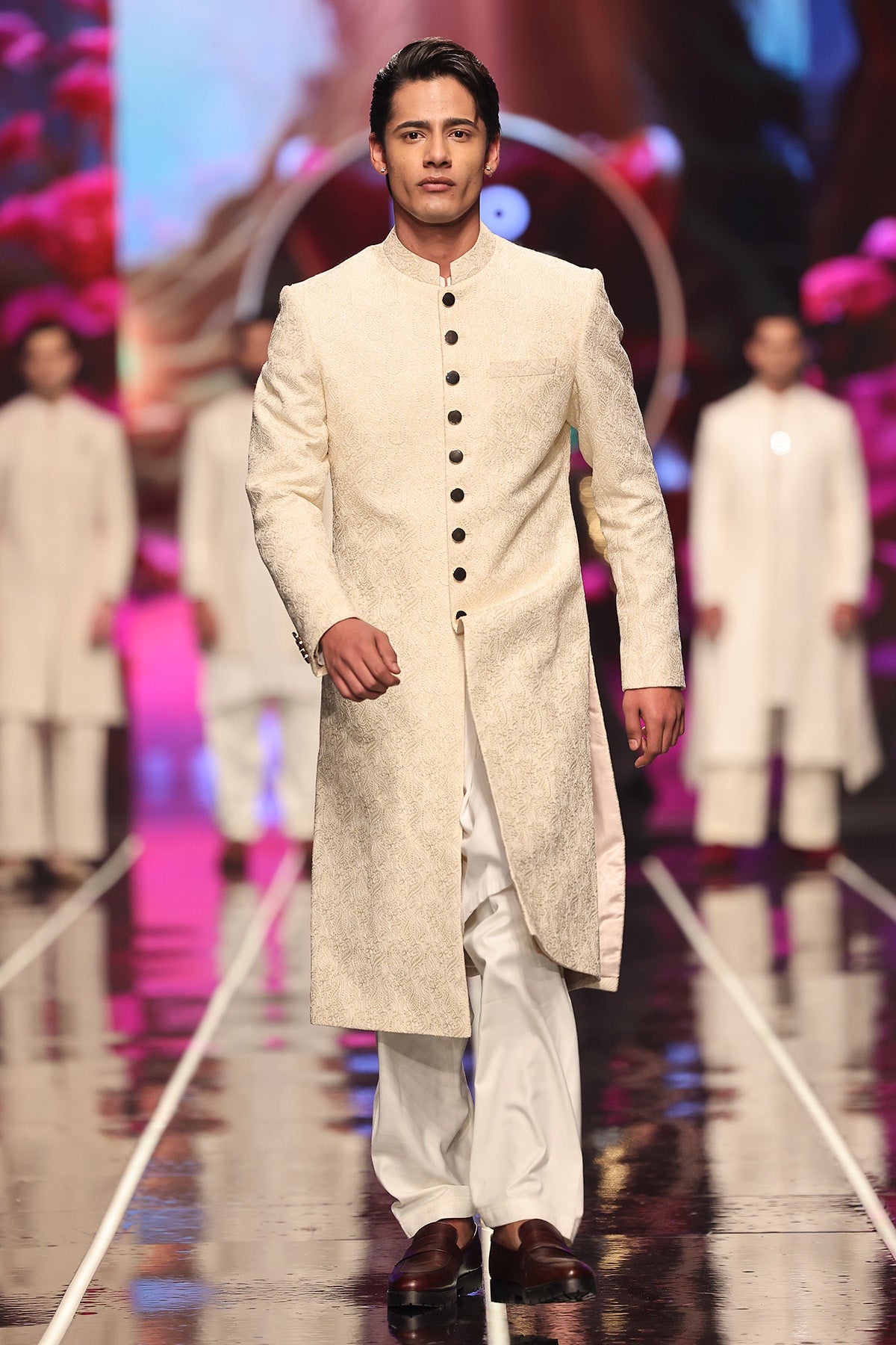 Ivory Jacquard Achkan Sherwani (2-Piece) - Image 1