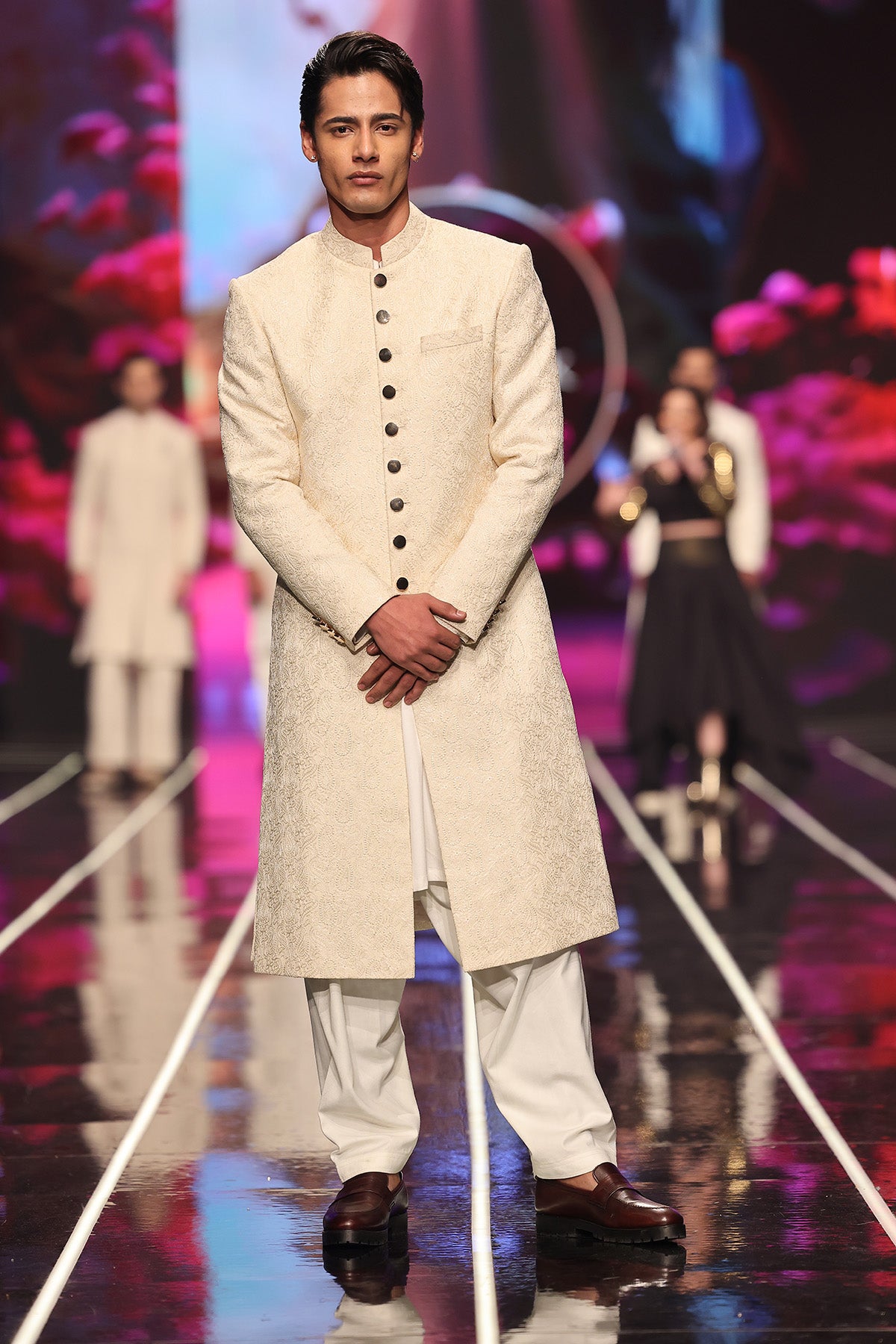 Ivory Jacquard Achkan Sherwani (2-Piece) - Image 2