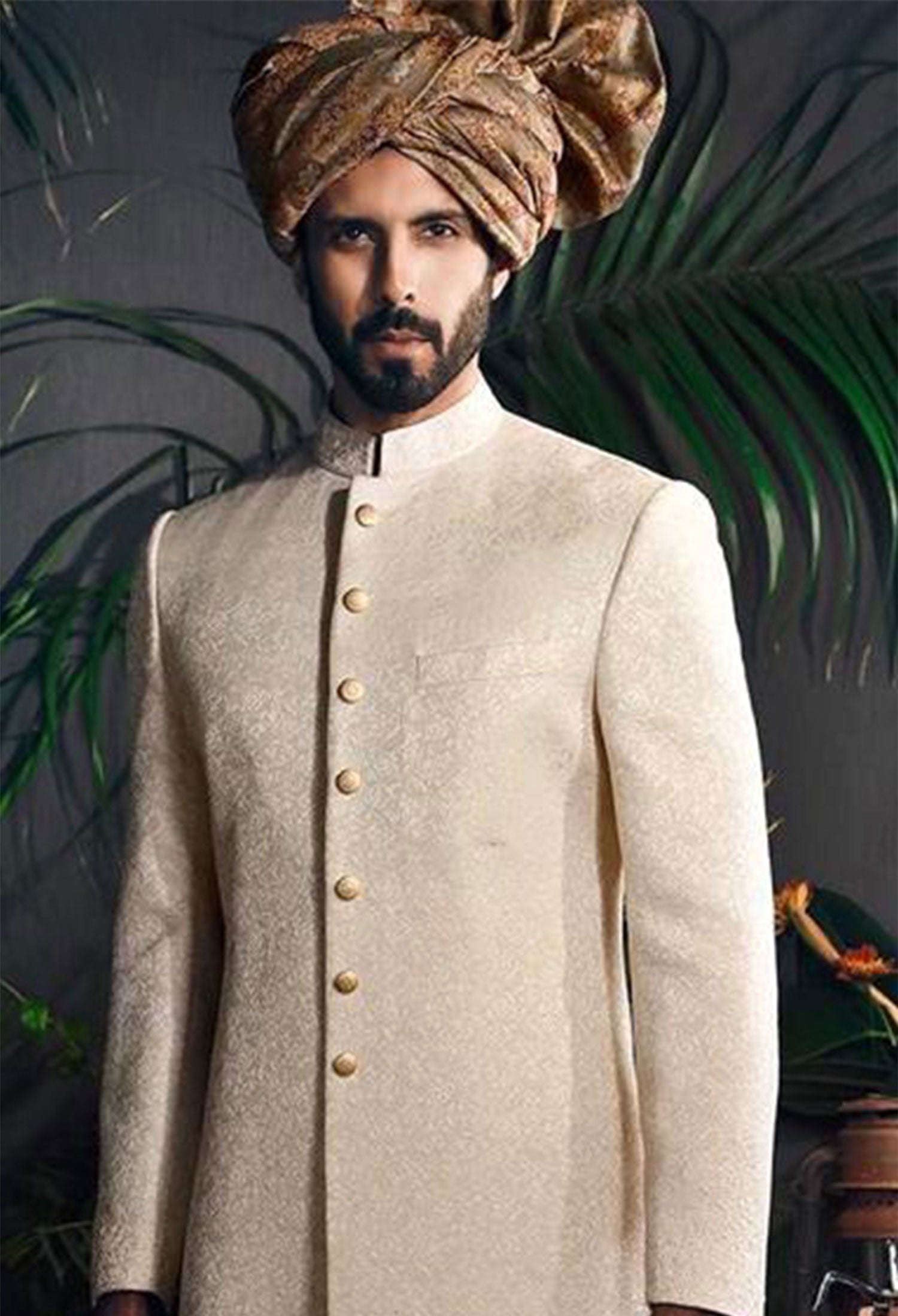Off-White Self-Embroidered Karandi Sherwani (3-Piece) - Image 8