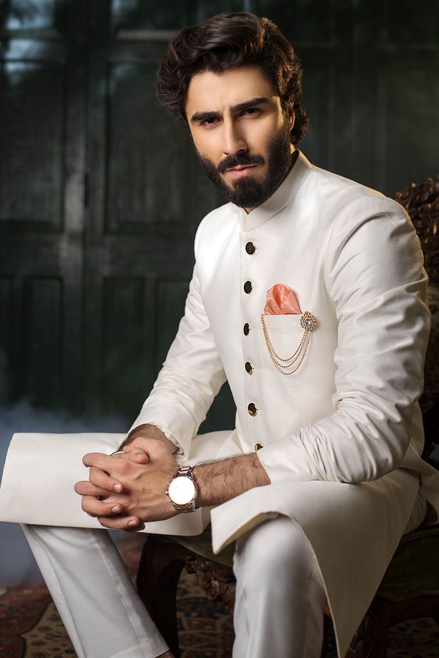 Ivory White Raw Silk Sherwani (2-Piece) - Image 2
