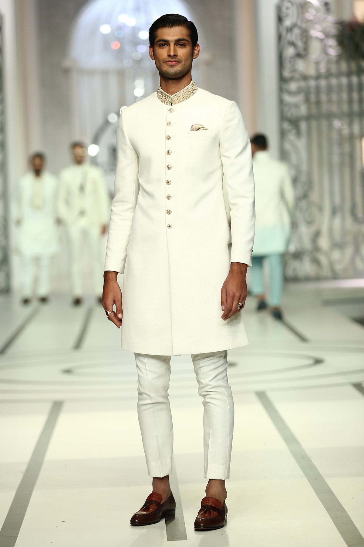 Ivory Embroidered Suiting Sherwani (2-Piece) - Image 1