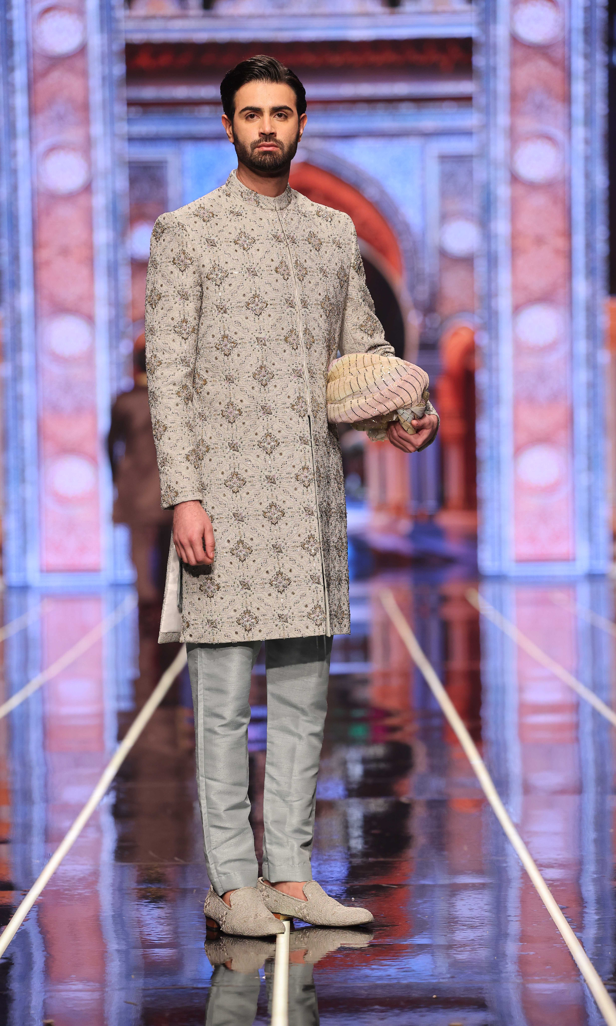 Pastel Embroidered Silk-Blend Achkan Sherwani (2-Piece) - Image 1