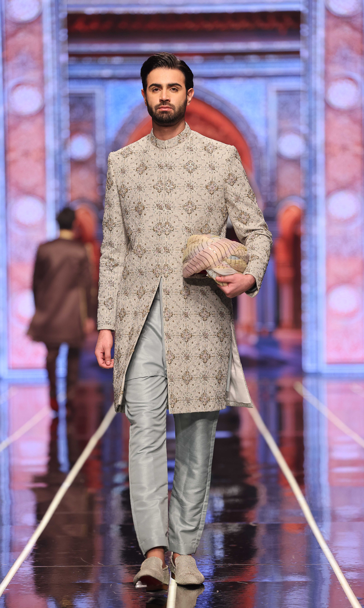 Pastel Embroidered Silk-Blend Achkan Sherwani (2-Piece) - Image 2