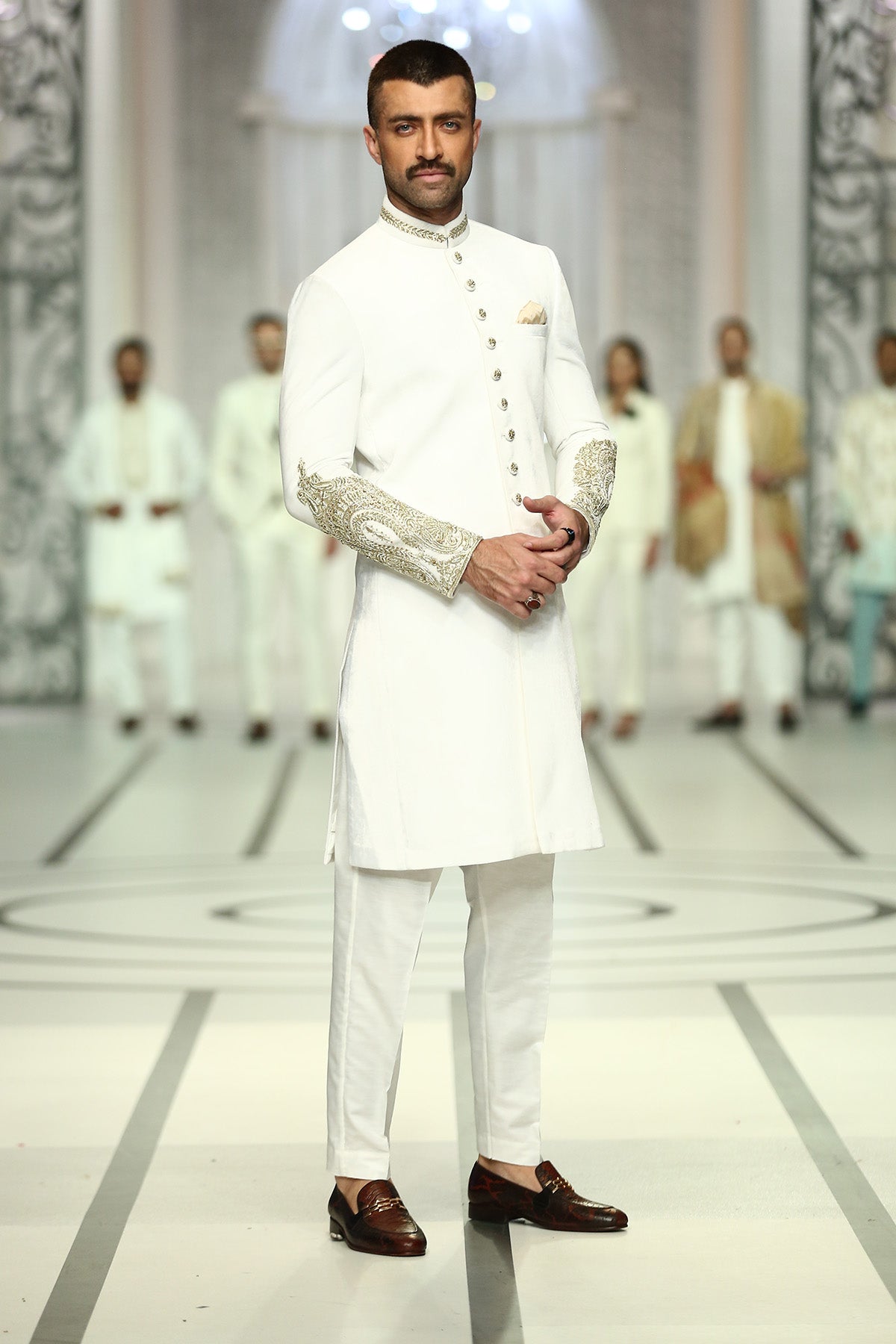 Ivory Embroidered Silk-Blend Sherwani (2-Piece) - Image 1