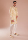 Off-White Embroidered Silk Sherwani (2-Piece) - Image 5