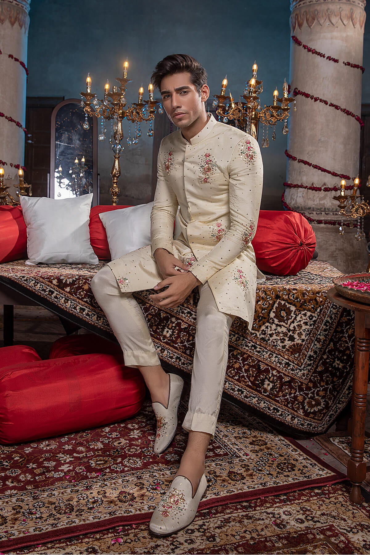 Ivory Tilla Resham Silk Sherwani (2-Piece) - Image 2