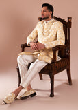 Off-White Embroidered Silk Achkan Sherwani (2-Piece) - Image 3
