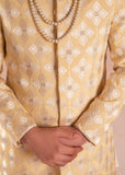 Off-White Embroidered Silk Achkan Sherwani (2-Piece) - Image 4